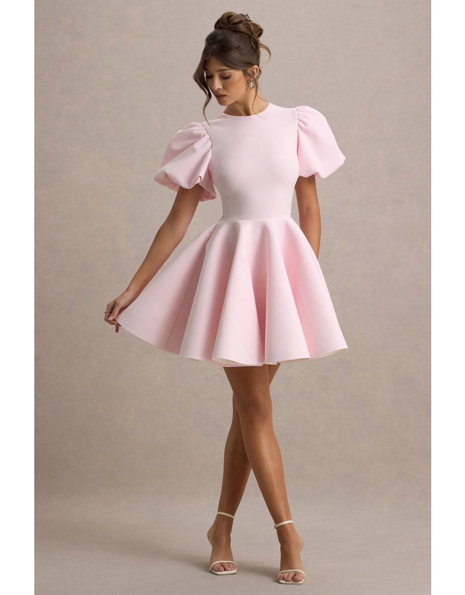 Emelia | Pink Puff-Sleeve Skater Dress - 5