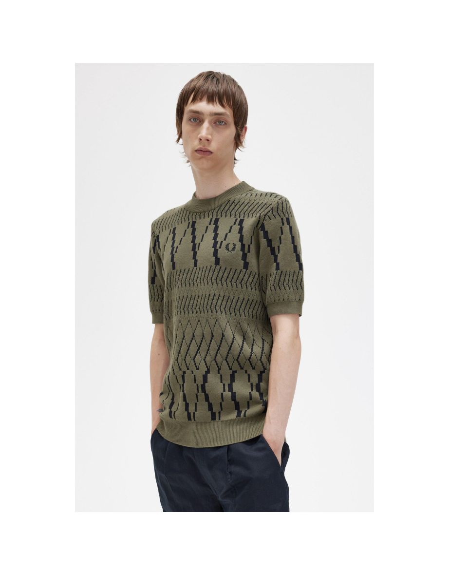 Men's Fred Perry Argyle Panel Knitted T-Shirt in Green