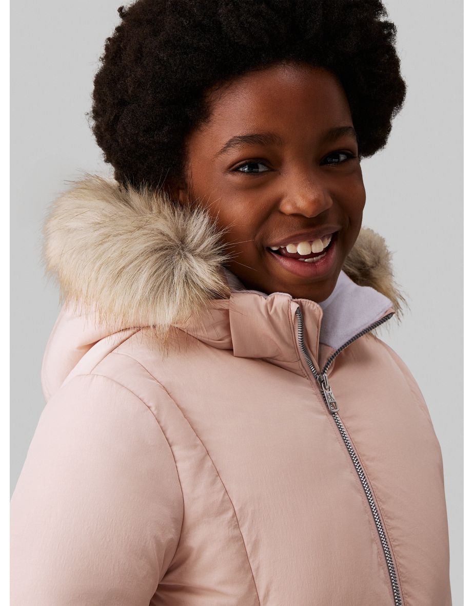 Calvin Klein Girls Classic Belted Fur Jacket in Pink - 3