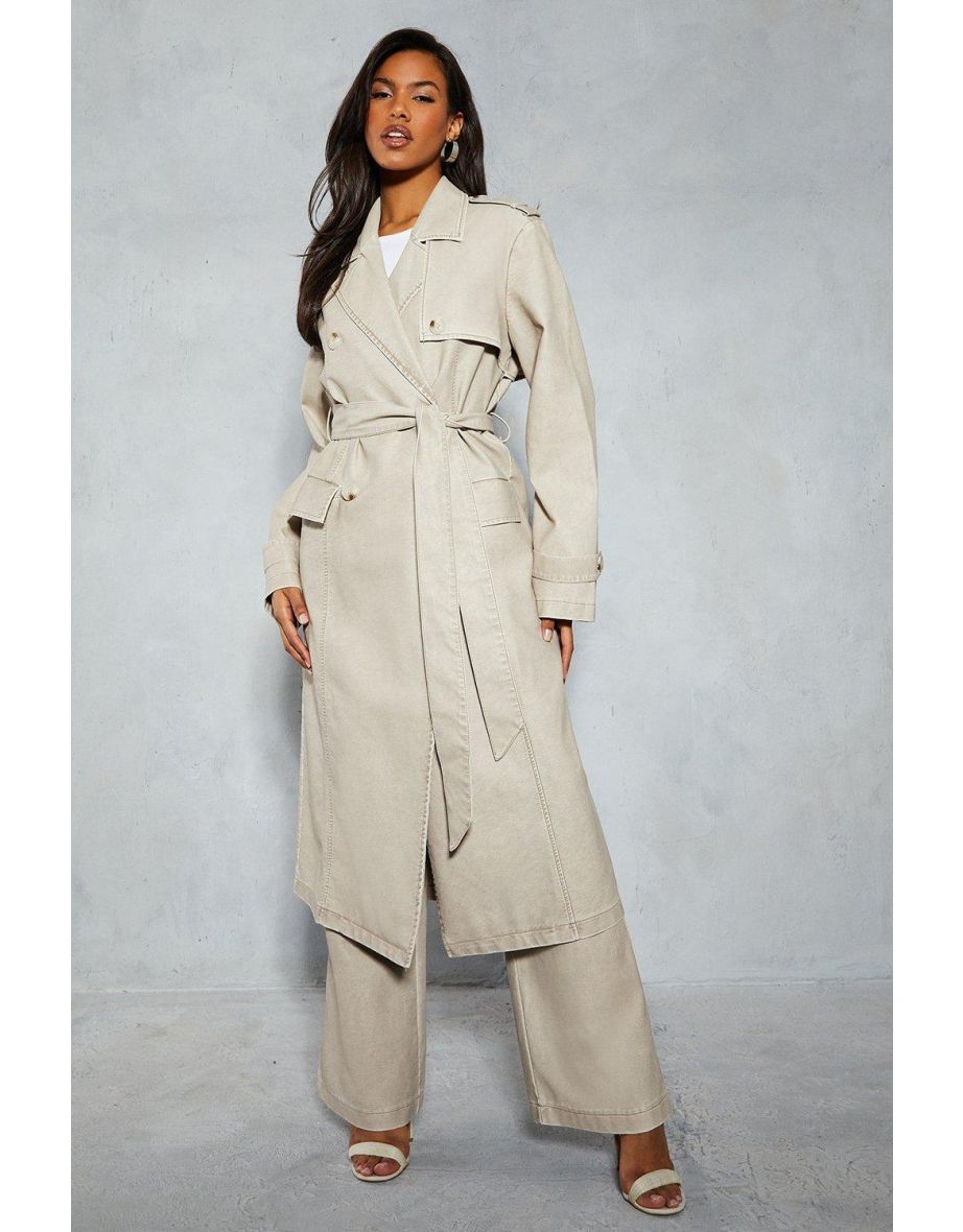 Leather Look Longline Belted Trench Coat - 3