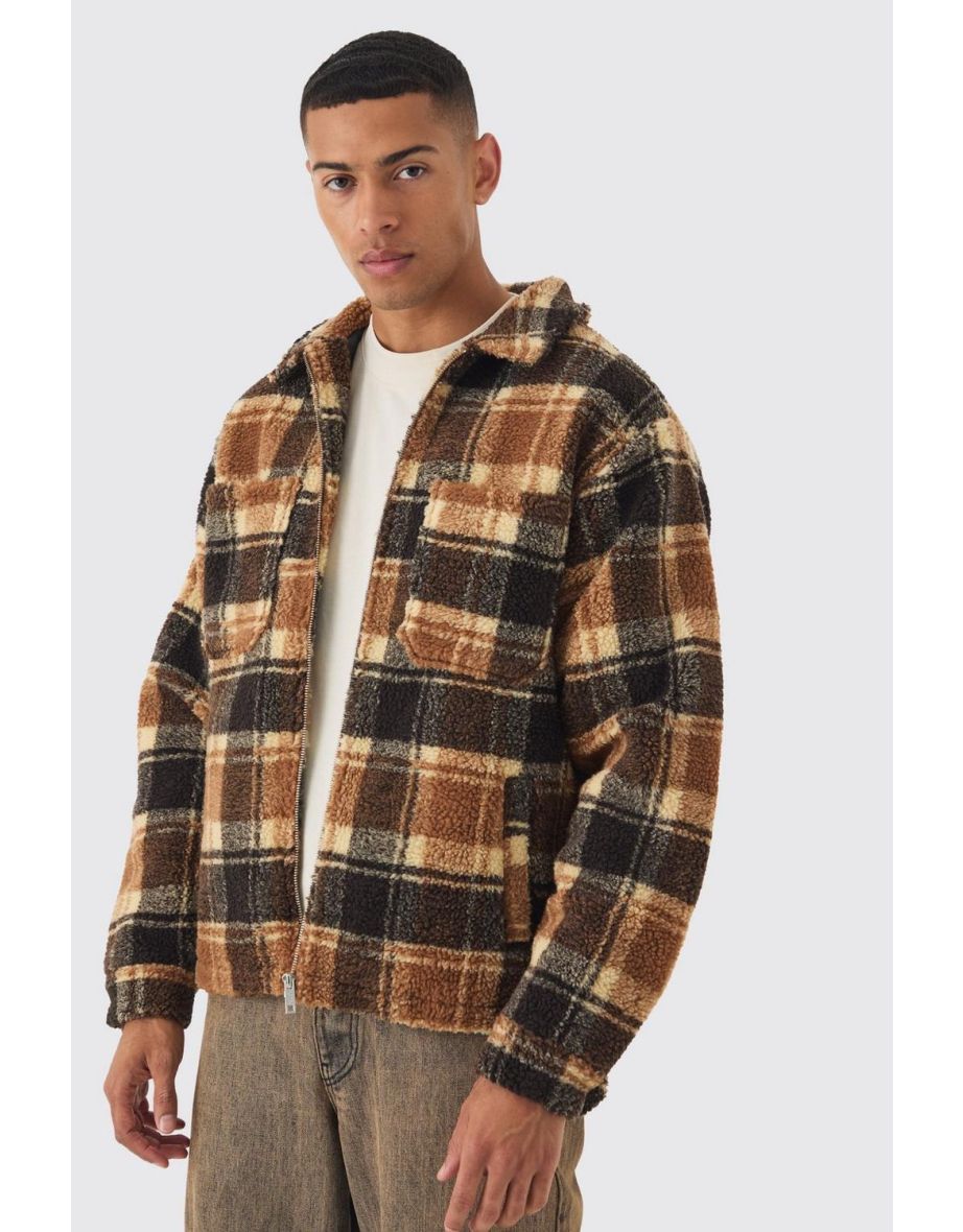 Borg Check Harrington Jacket In Brown - brown