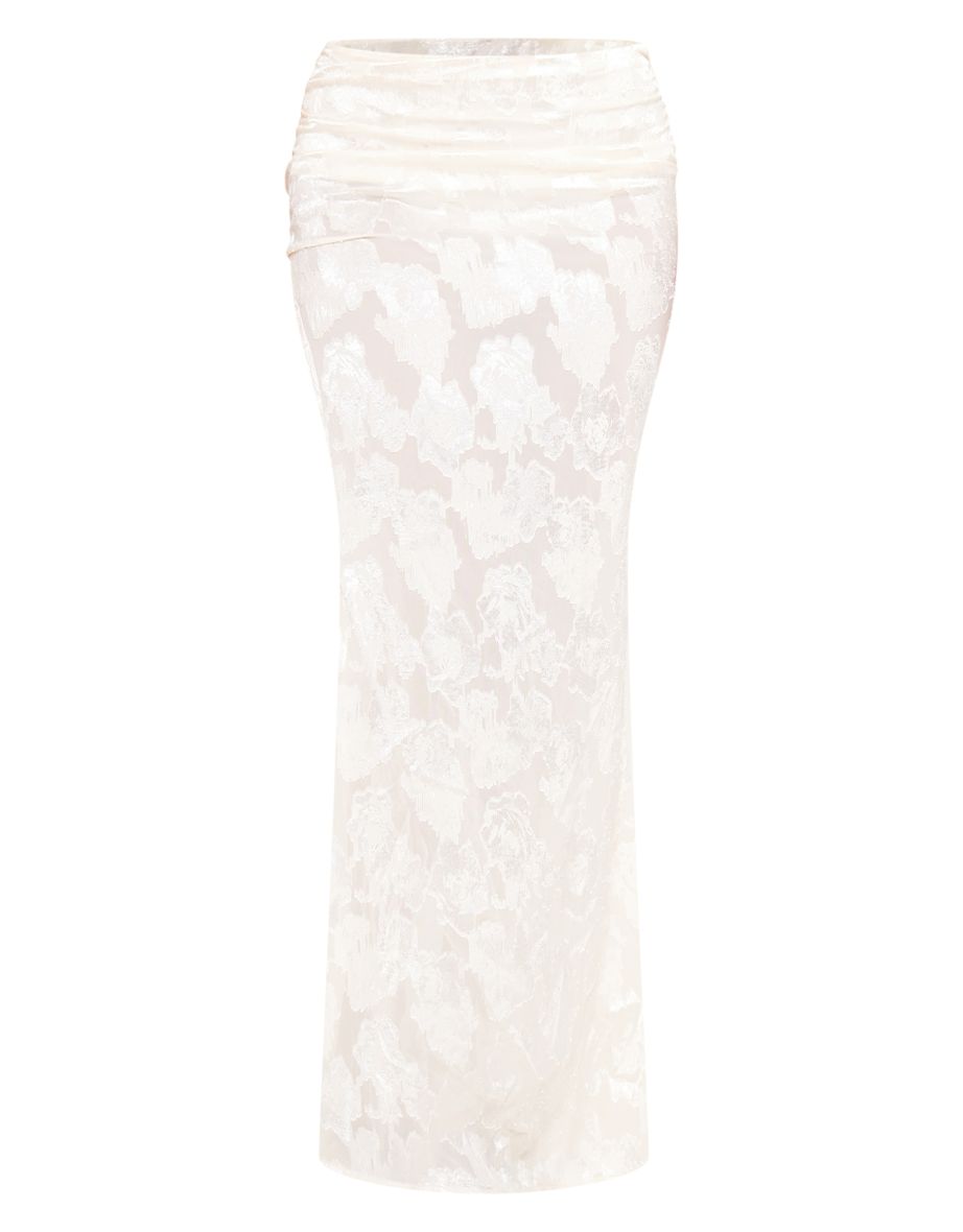 Cream Woven Floral Low Rise Fishtail Maxi Skirt - 3
