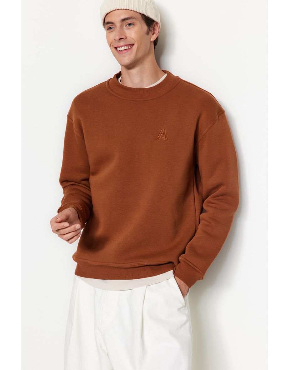Brown*004 Men's Half Turtleneck Long Sleeve Men's Sweatshirt