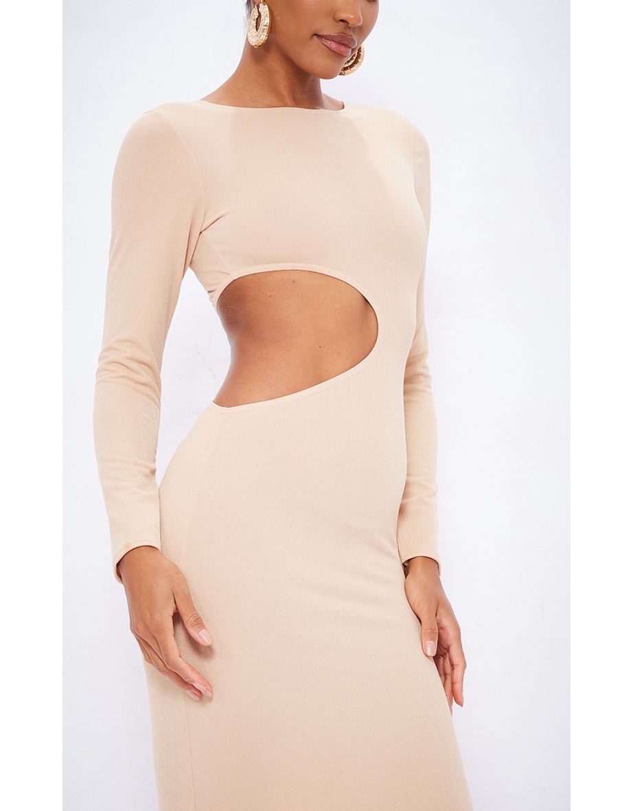 Stone Long Sleeve Cut Out Maxi Dress - 3