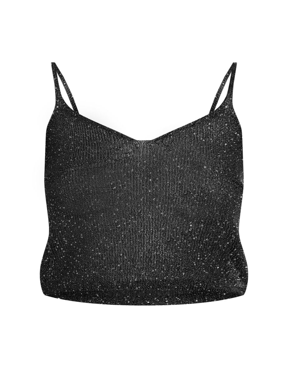 Tall Black Sequin Detail Knitted Cami Top - 4