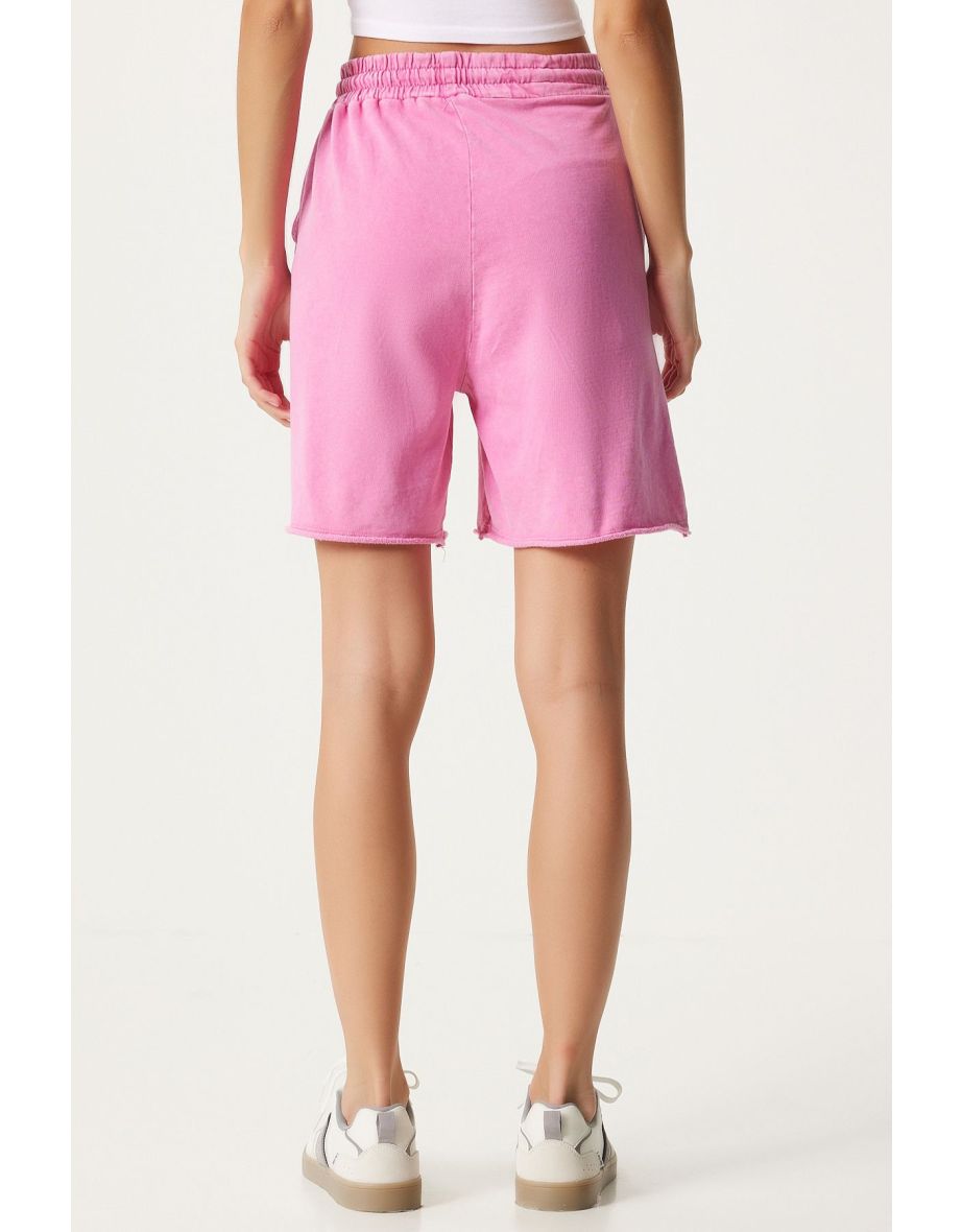 Women's Pink Washed Knitted Tracksuit Shorts - 3