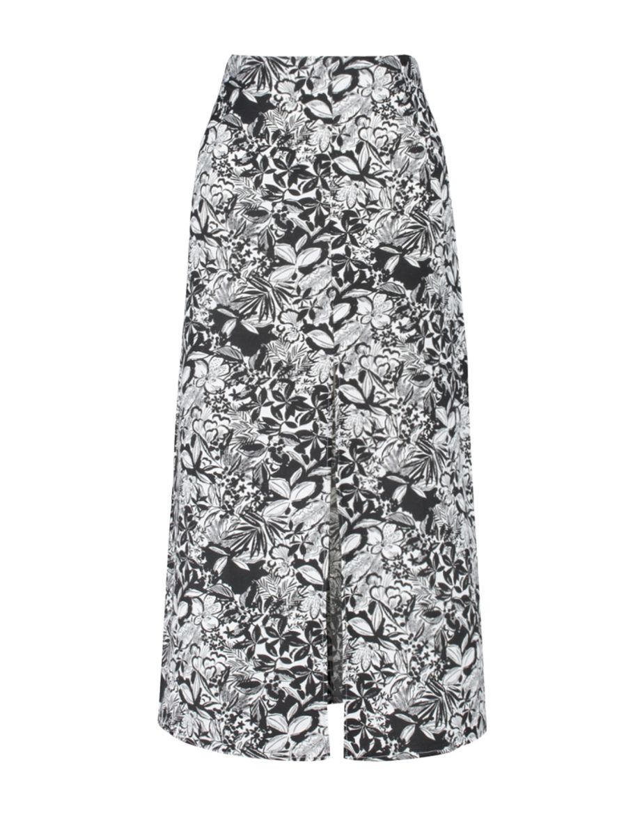 Black Patterned Midaxi Length Woven Skirt - 7