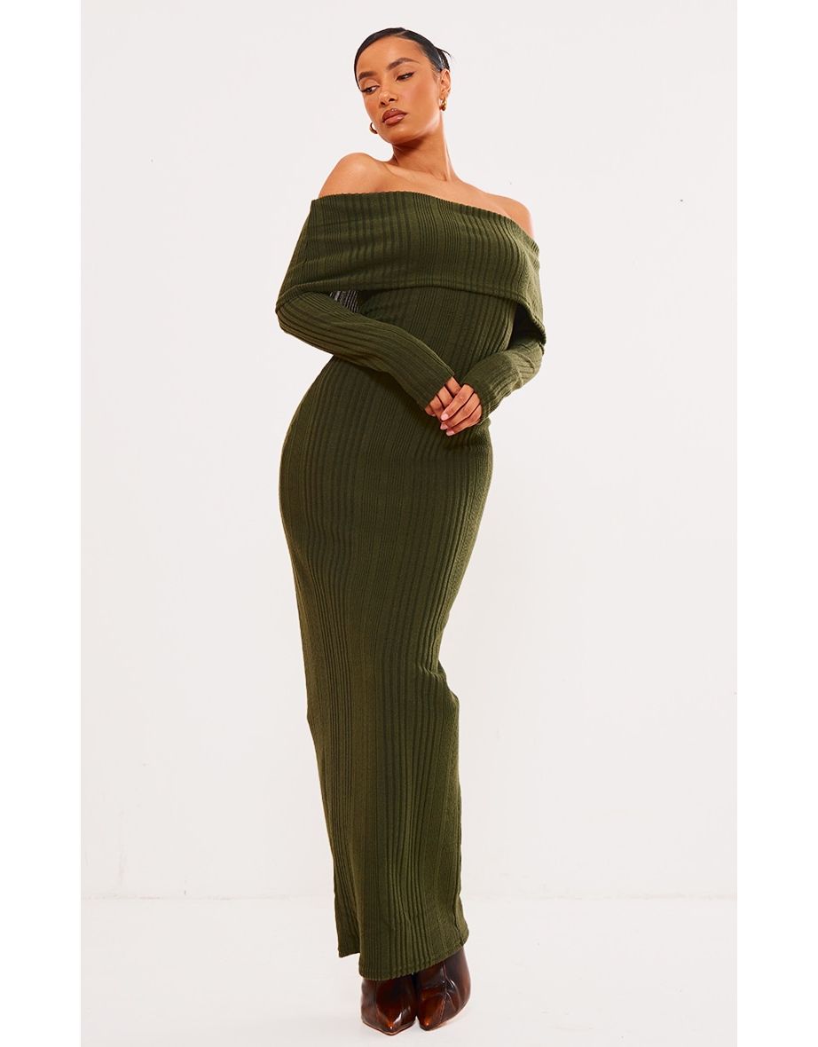 Off-Shoulder Column Maxi Dress with Long Sleeve