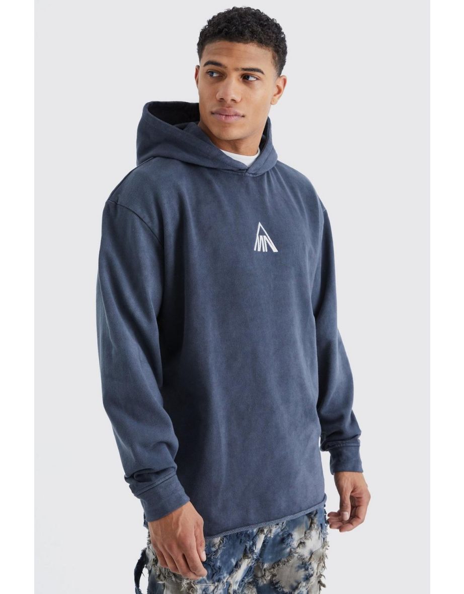 Man Oversized Washed Raw Hem Hoodie