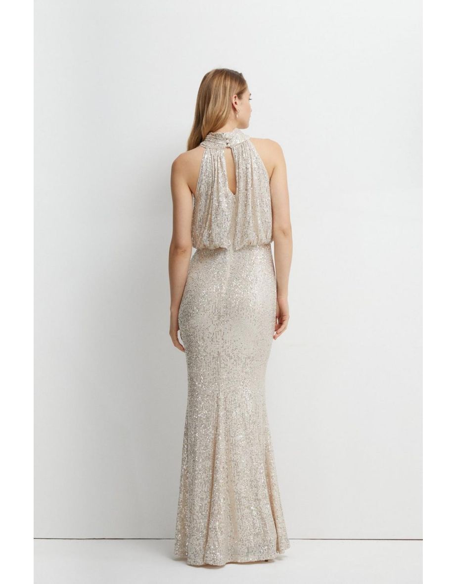 Halter Neck Mermaid Maxi Dress - 3