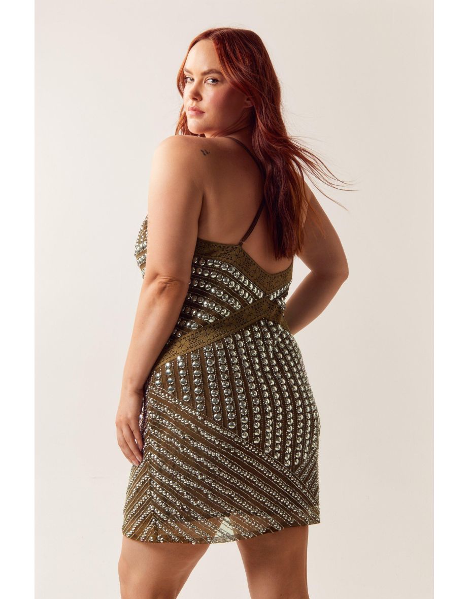 Plus Size Studded Lace Trim Slip Dress - 3
