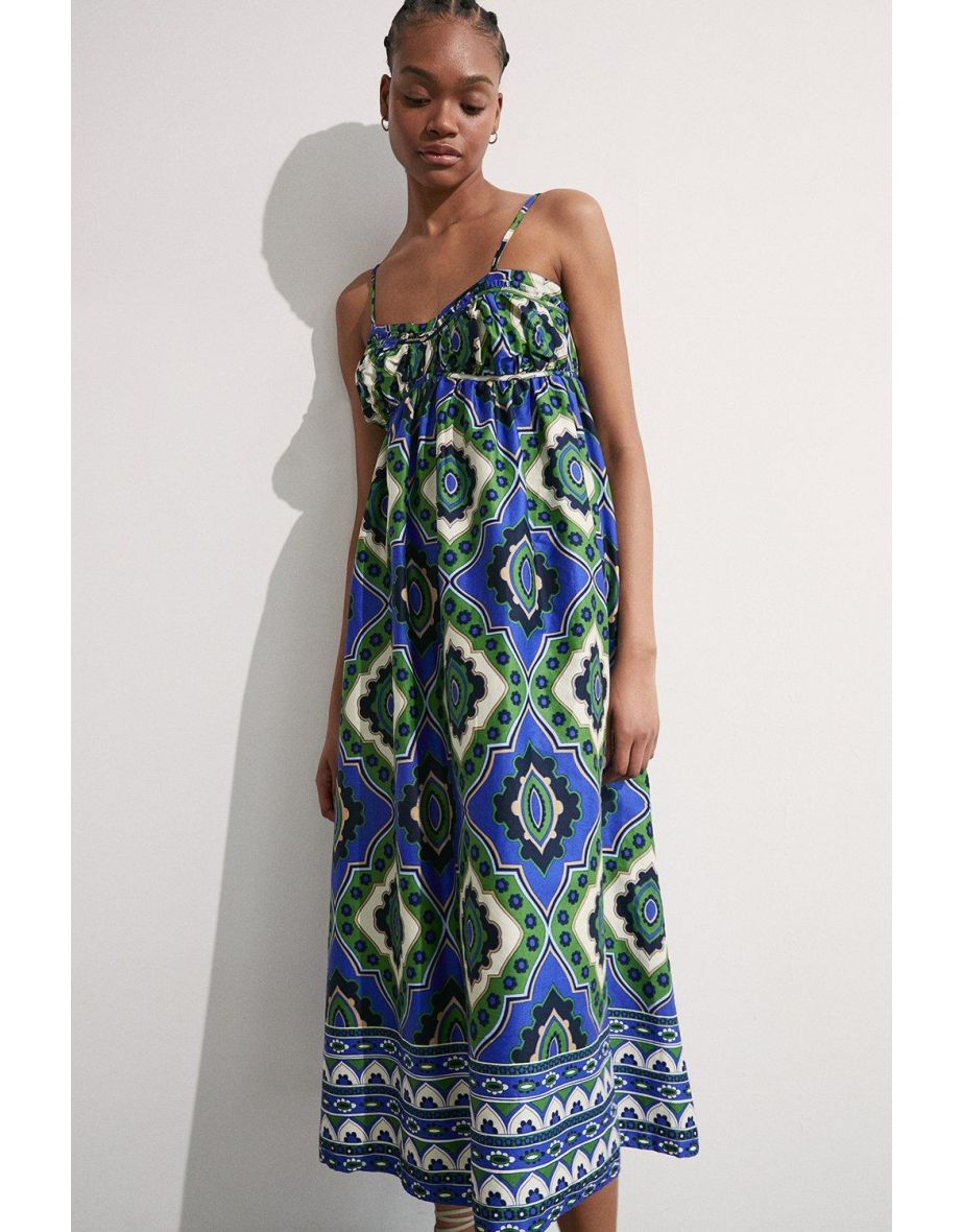 Shop Cotton Border Print Strappy Maxi Dress Online in Bahrain VogaCloset