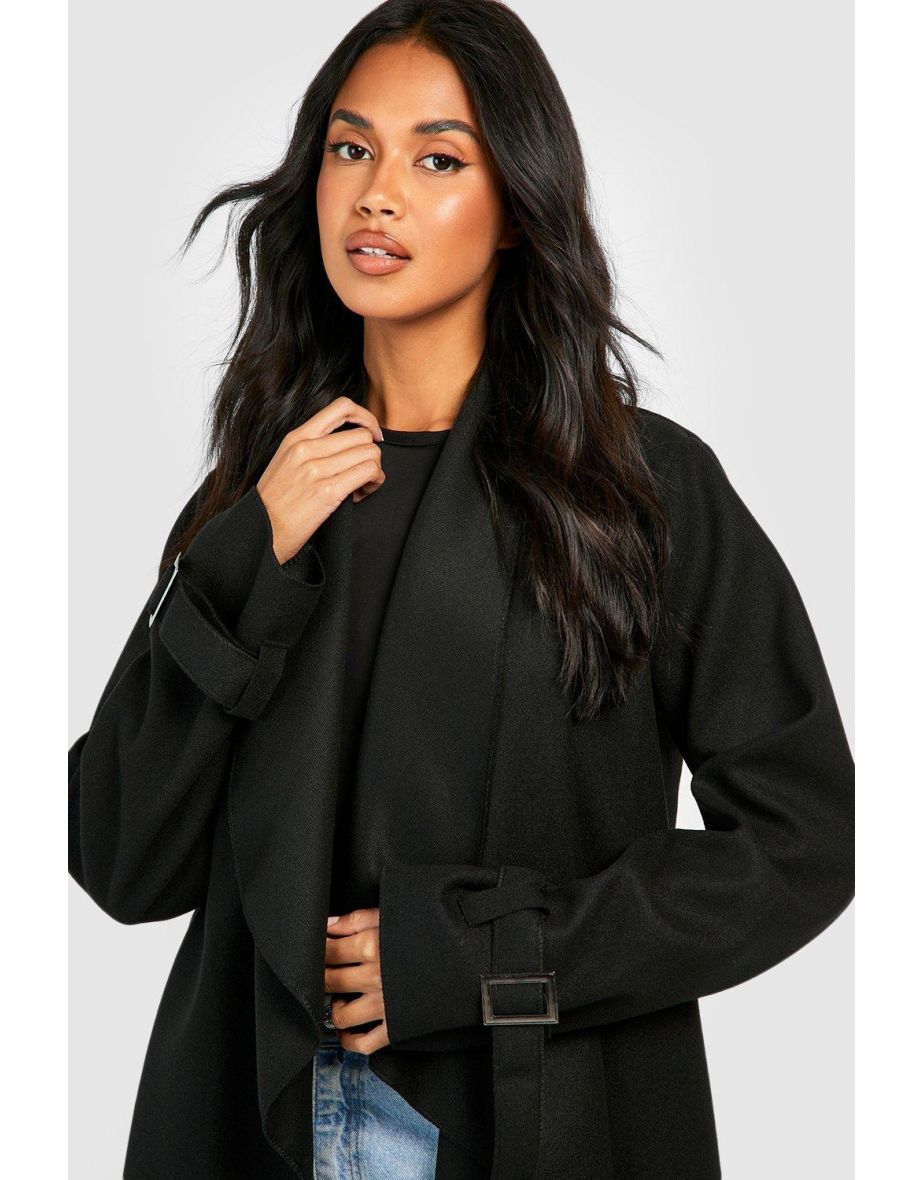 Waterfall Longline Cuff Detail Coat - black - 3