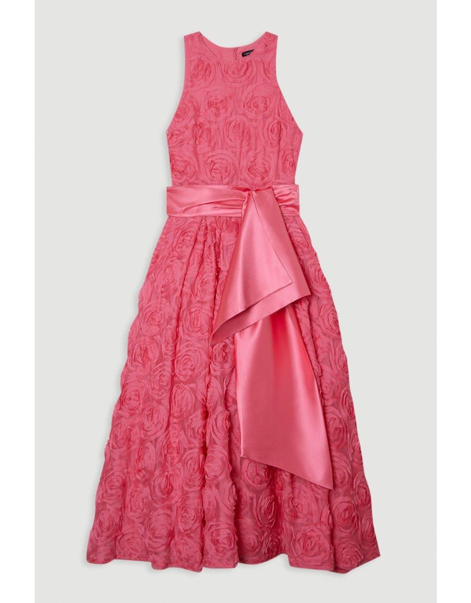 Romantic Rosette Texture Woven Prom Midi Dress - 3