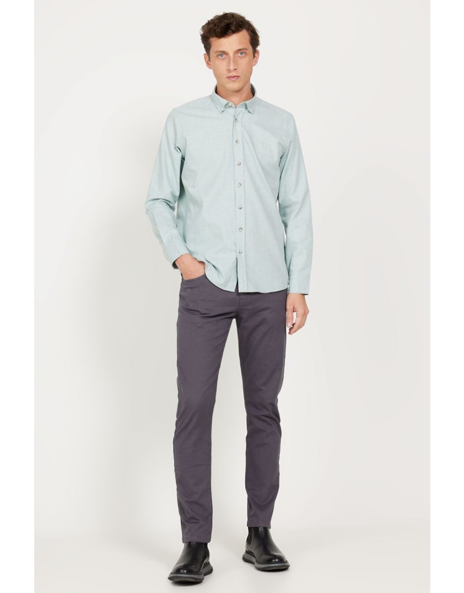 Men's Light Green Slim Fit Slim Fit Buttoned Collar Flannel Lumberjack Winter Shirt
