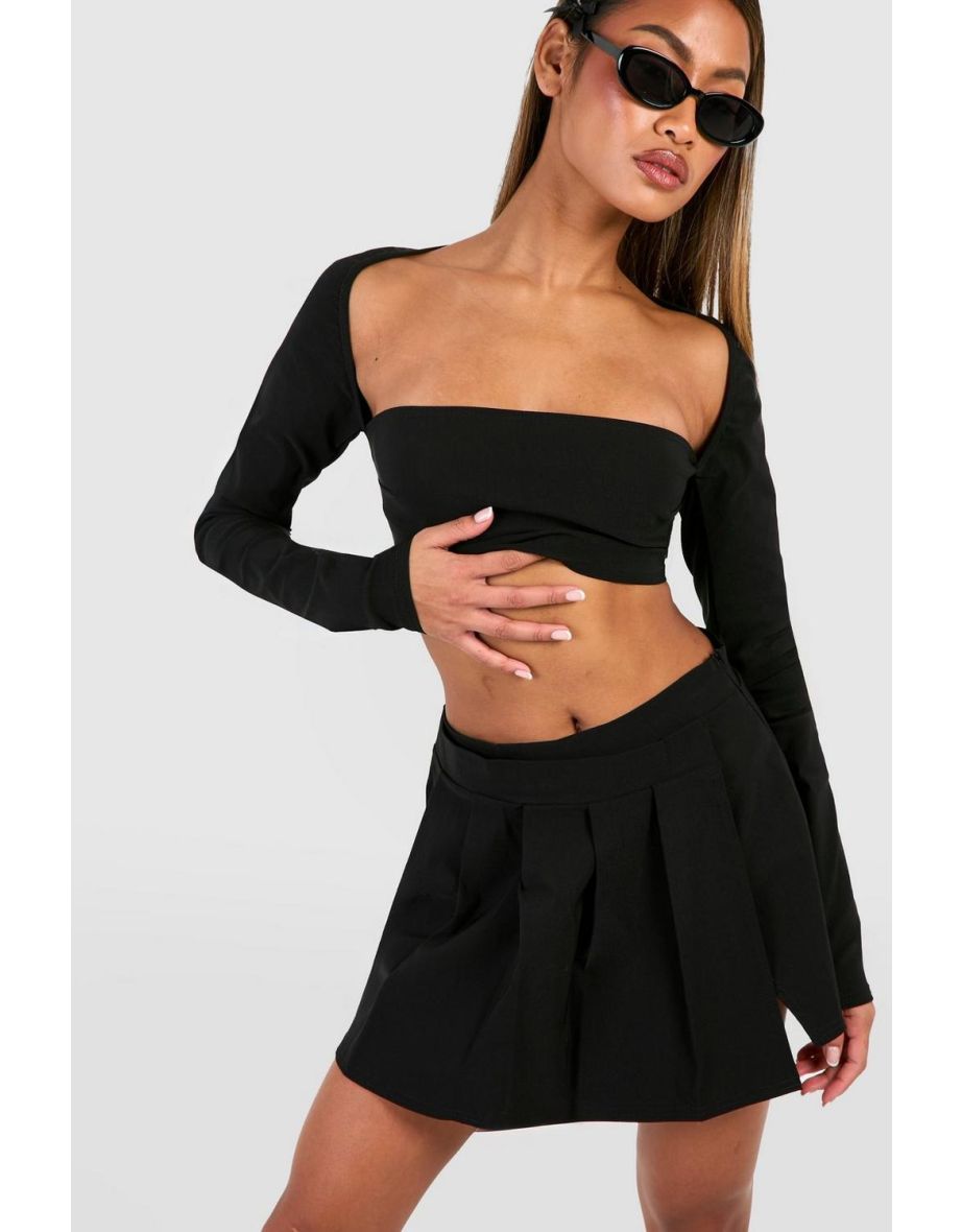 Square Neck Crop & Pleated Skirt - black - 3