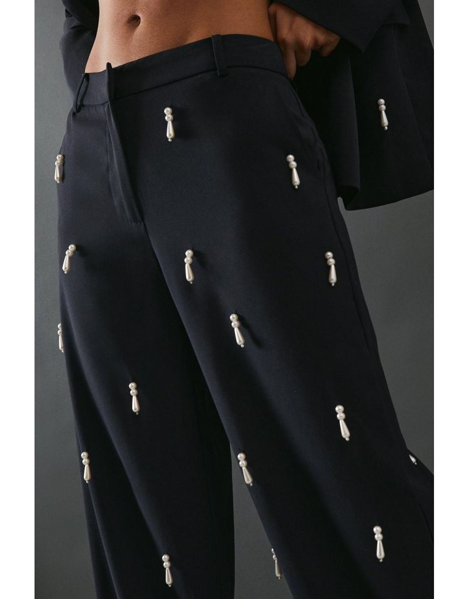 Premium Wide Leg Tear Drop Embellished Trousers - 3
