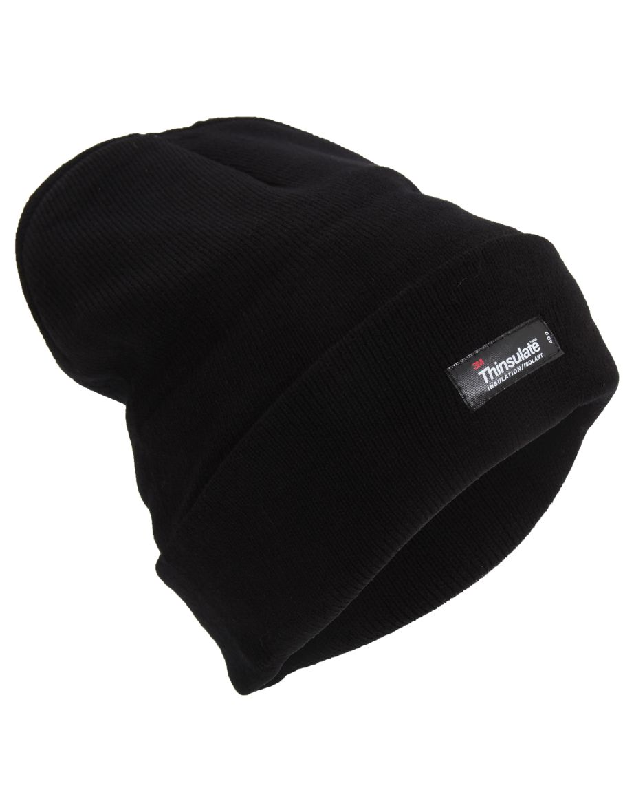 Mens Heatguard Thermal Thinsulate Winter/Ski Beanie Hat - Black