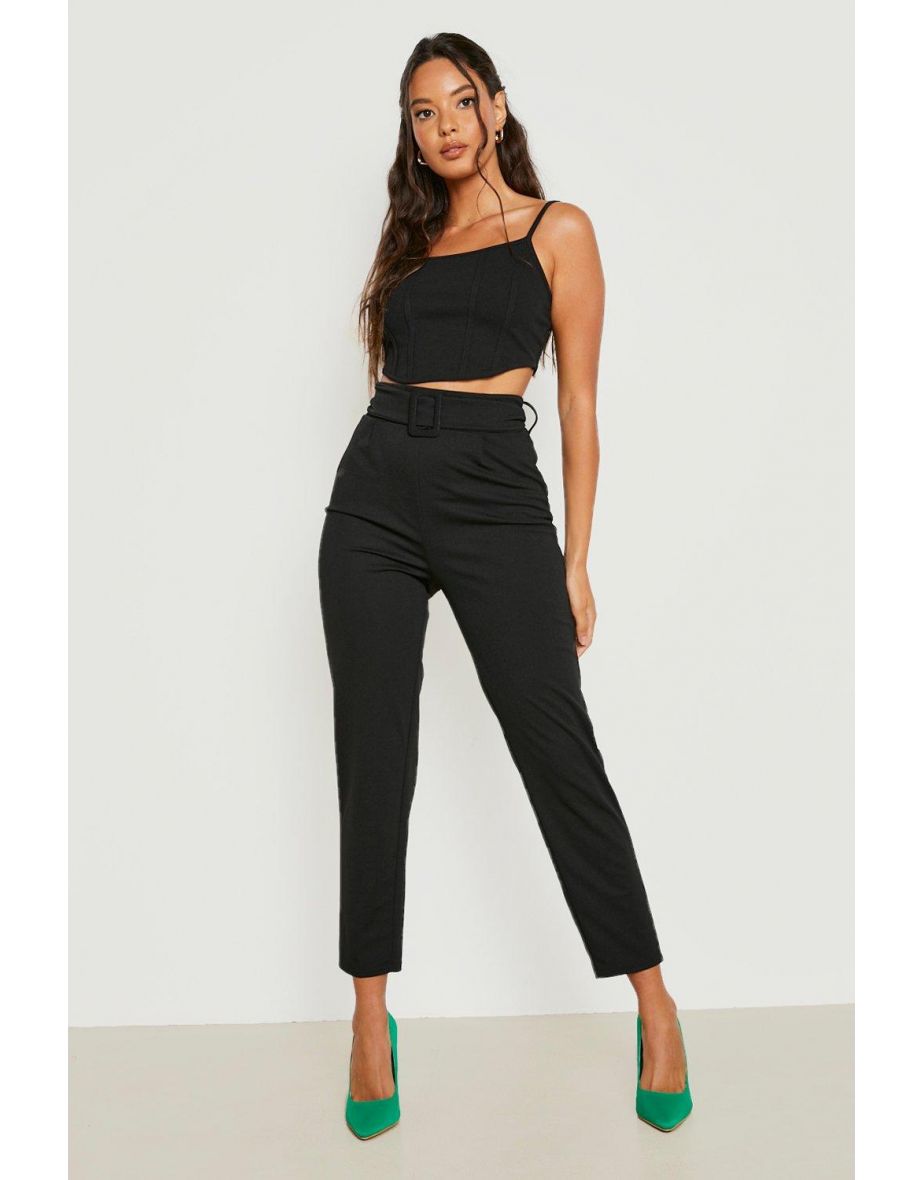 Black belted shops tapered trousers