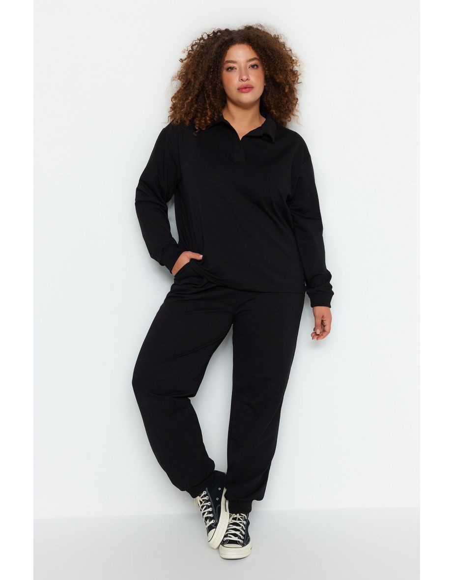 Black Thin Knitted Tracksuit Set