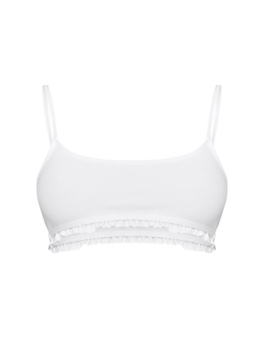 White Frill Edge Tie Strap Bikini Top - 4