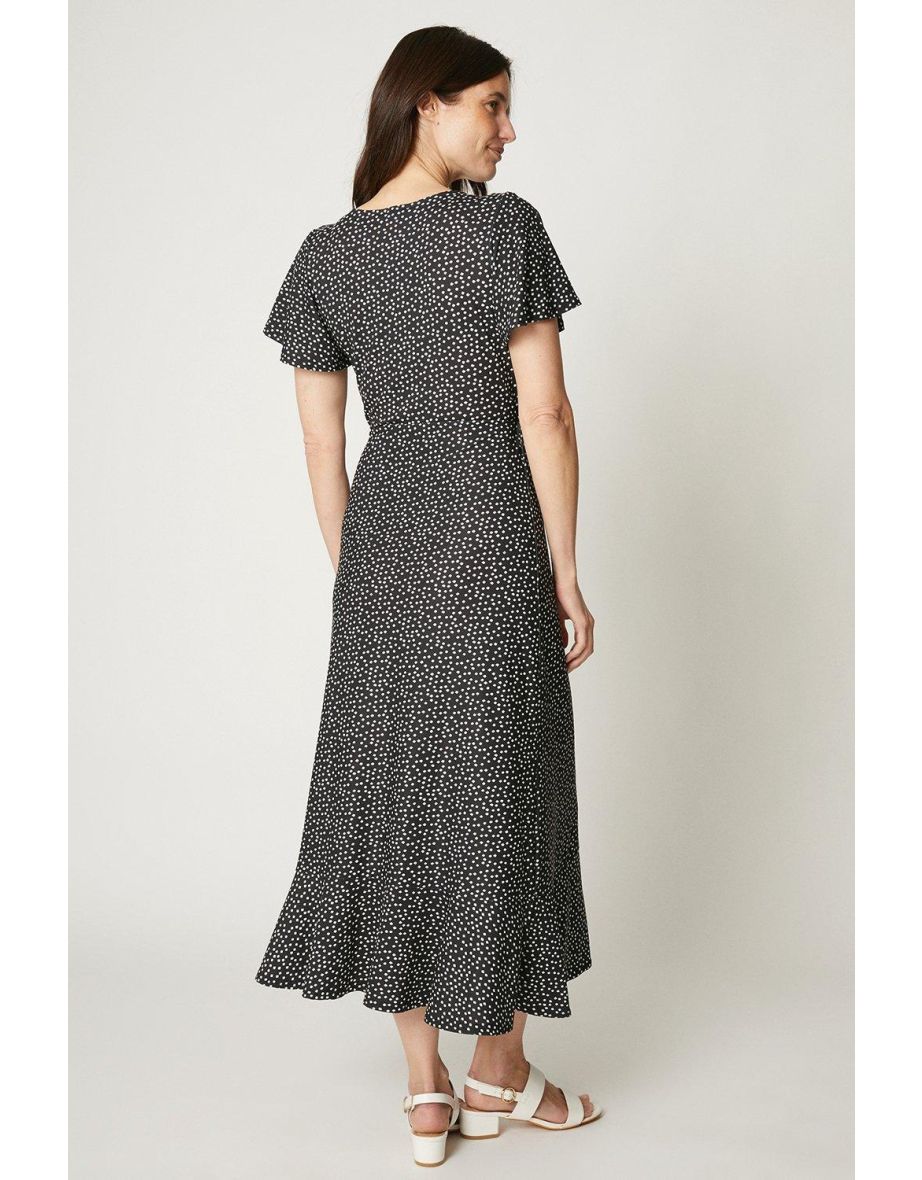 Mono Spot Ruffle Wrap Midi Dress - mono - 2