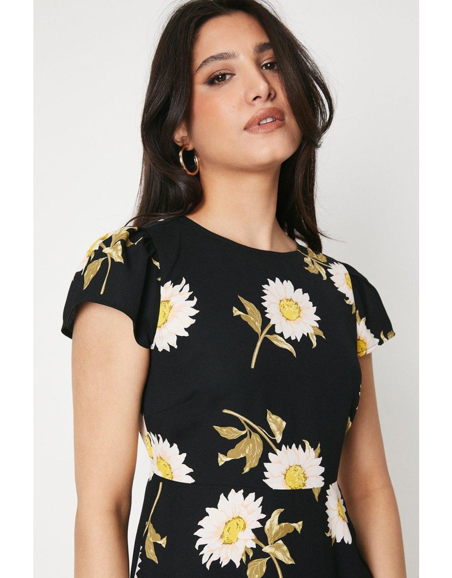 Black Daisy Flutter Sleeve Tiered Hem Mini Dress - 3