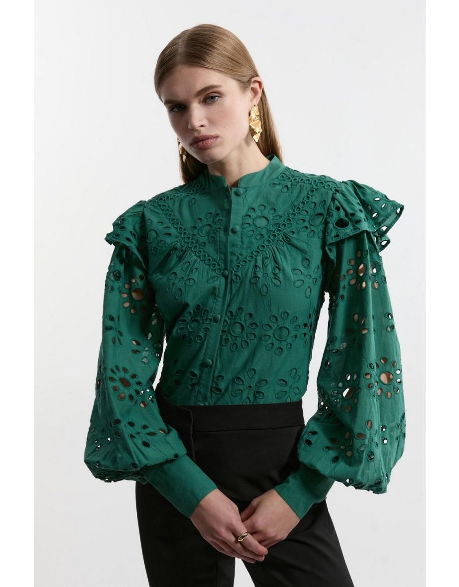 Broderie Woven Blouse With Guipure Trim
