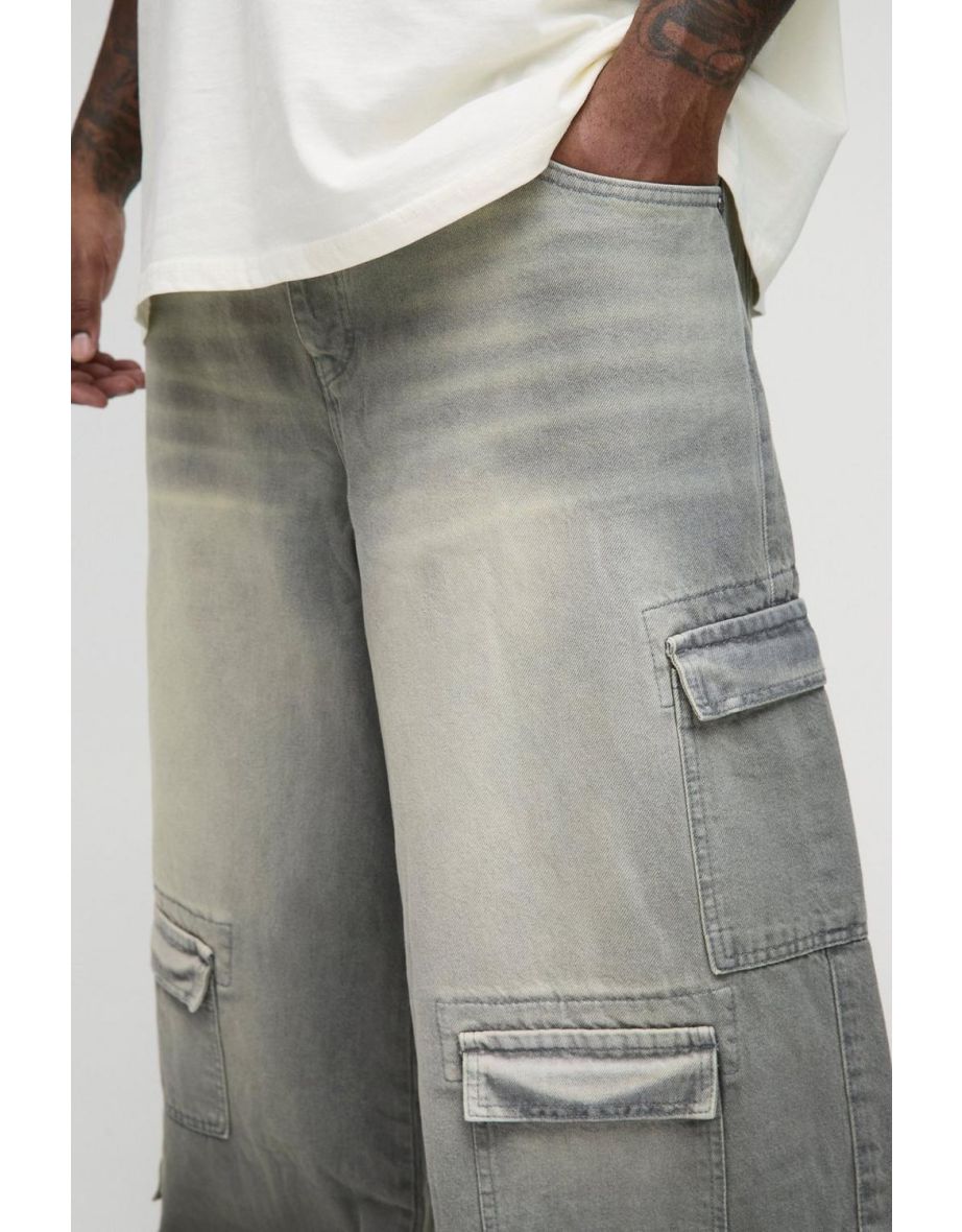 Plus Multi Pocket Baggy Cargo Jeans - grey - 2
