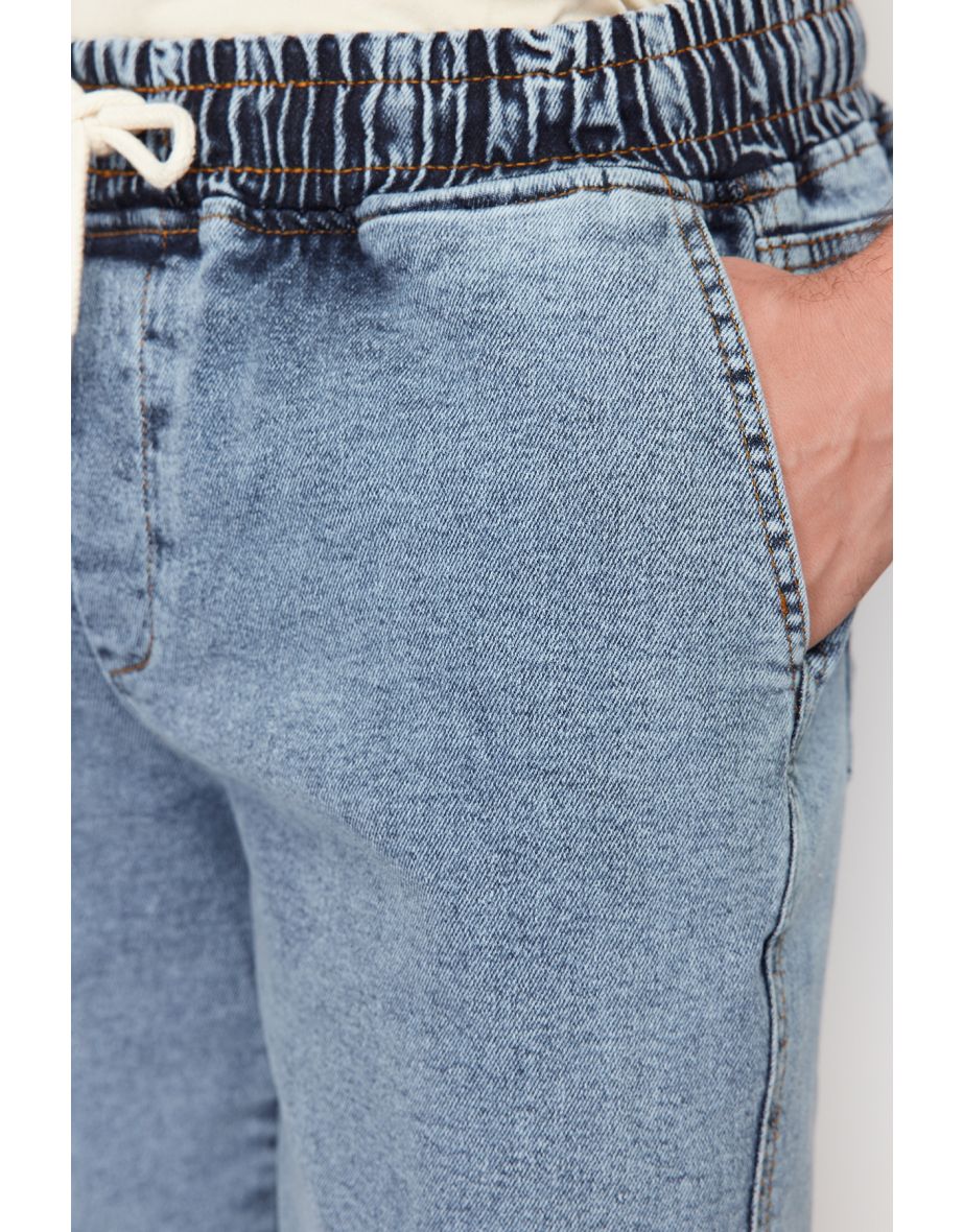 Men's Blue Comfortable Fit Stitch Detail Jogger Jeans Jeans - 7