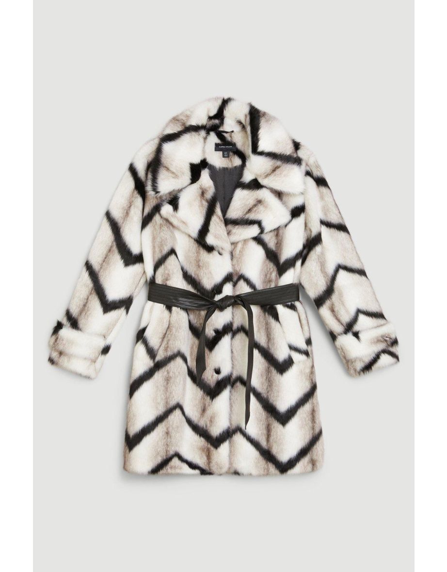 Mono Faux Fur Belted Longline Coat - 3