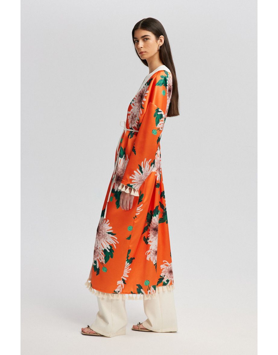 FLORAL PATTERNED FRINGE DETAILED KIMONO - 5