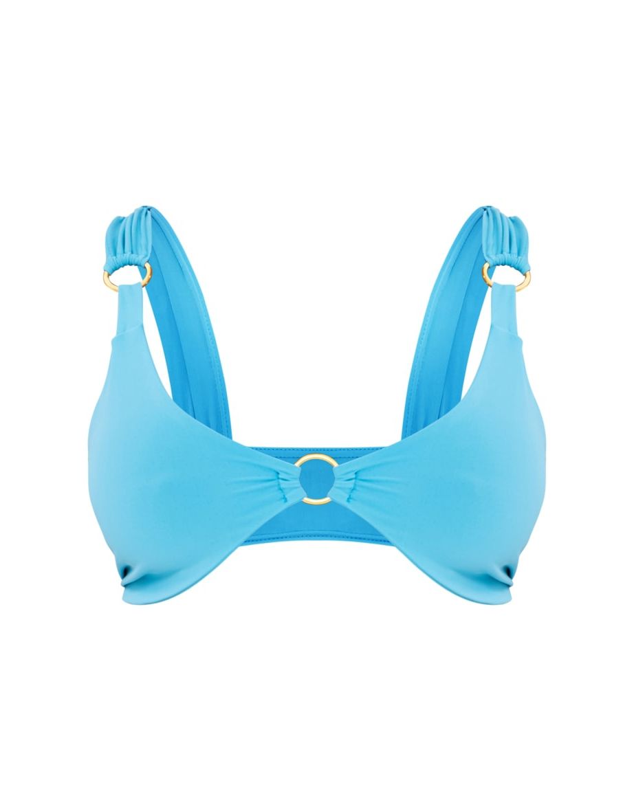 Plus Bright Blue Ring Detail Ruched Bikini Top - 3