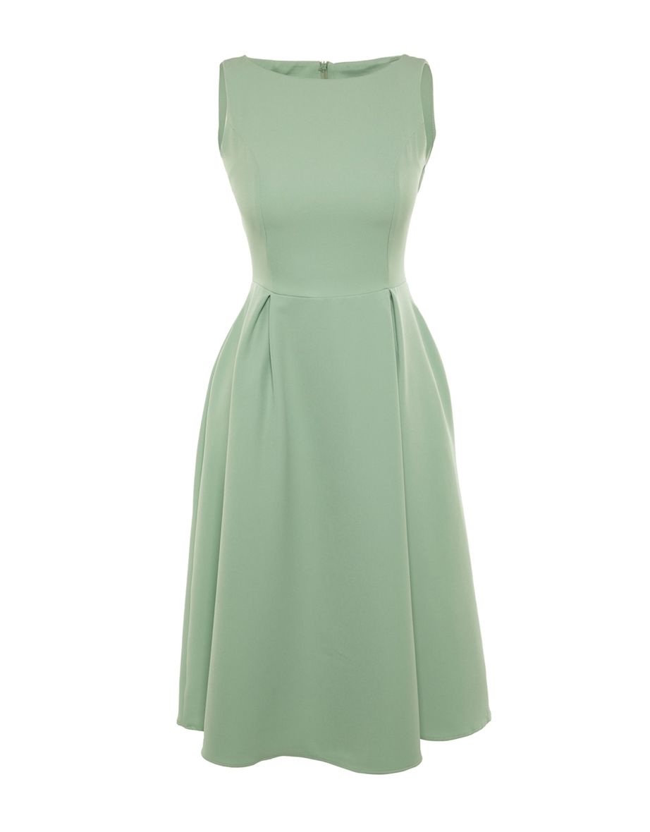 Mint Waist Opening Pleated Woven Dress - 7