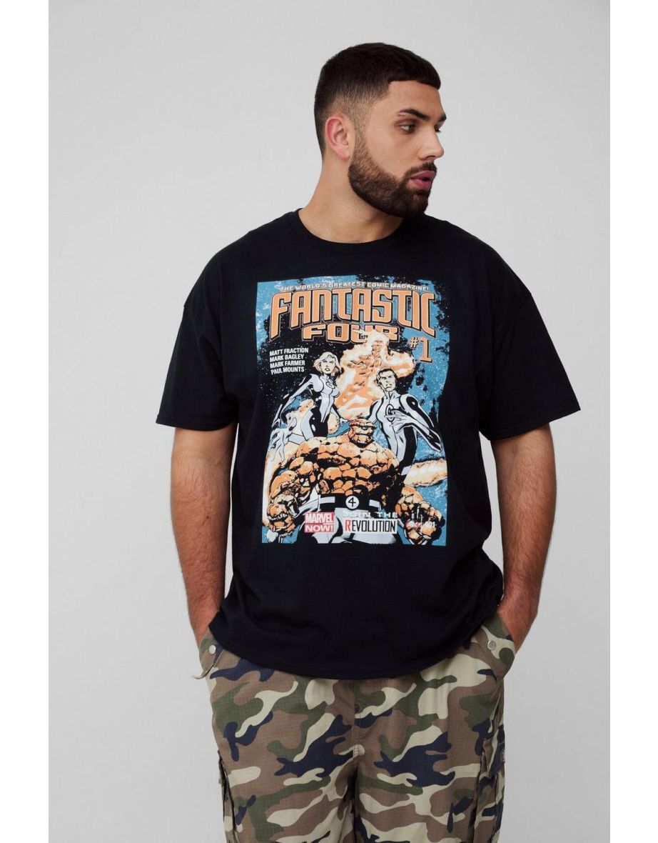 Plus Oversized Fantastic Four Comic License Print T-Shirt - black