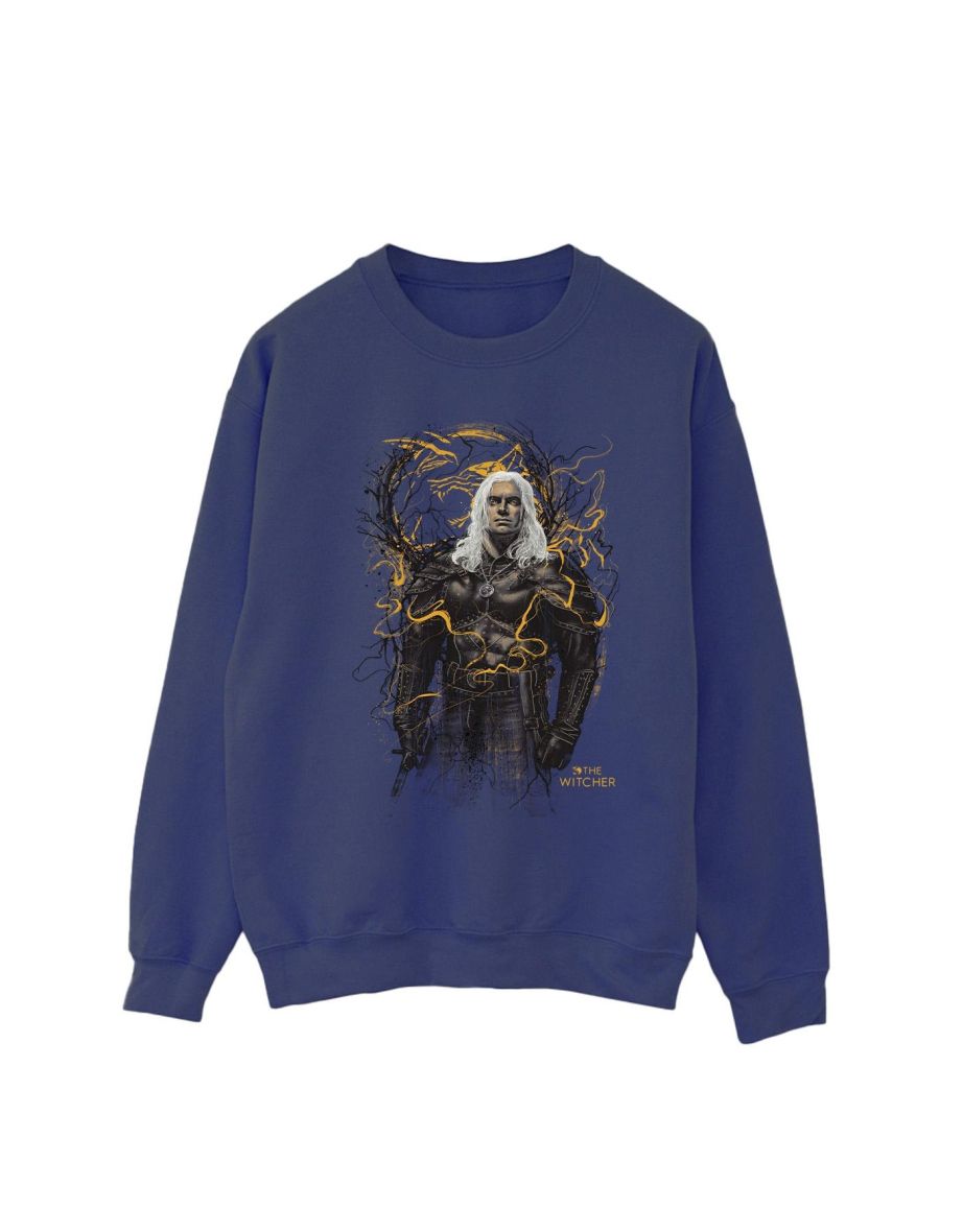 Netflix Mens The Witcher Smoking Wolf Sweatshirt - Navy Blue