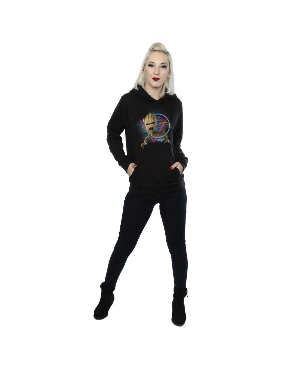 Marvel Womens/Ladies Guardians Of The Galaxy Neon Groot Hoodie - Black - 3