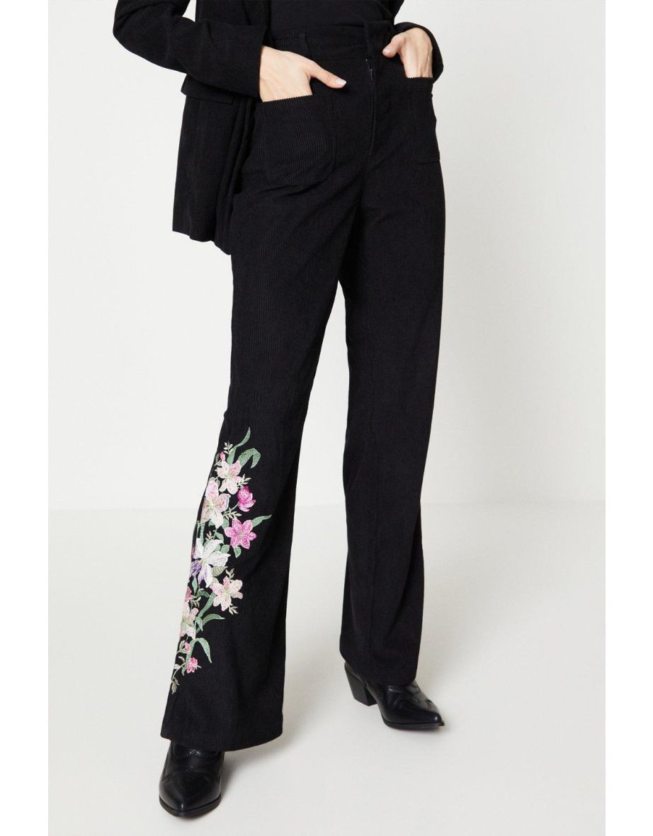 Embroidered Patch Pocket Cord Trouser