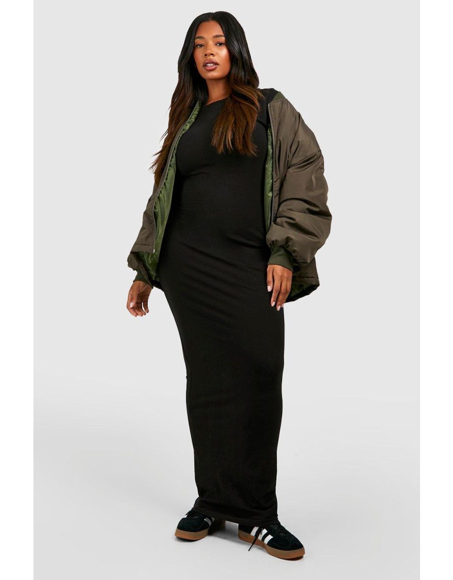 Plus Cotton Scoop Neck Maxi Dress - black