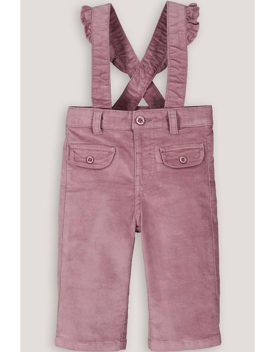 Corduroy Wide Leg Trousers with Ruffled Braces
