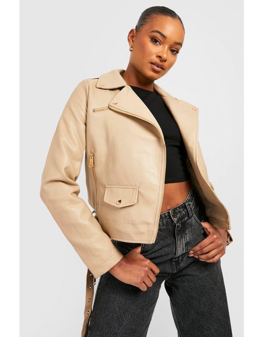 Ecru leather jacket sale