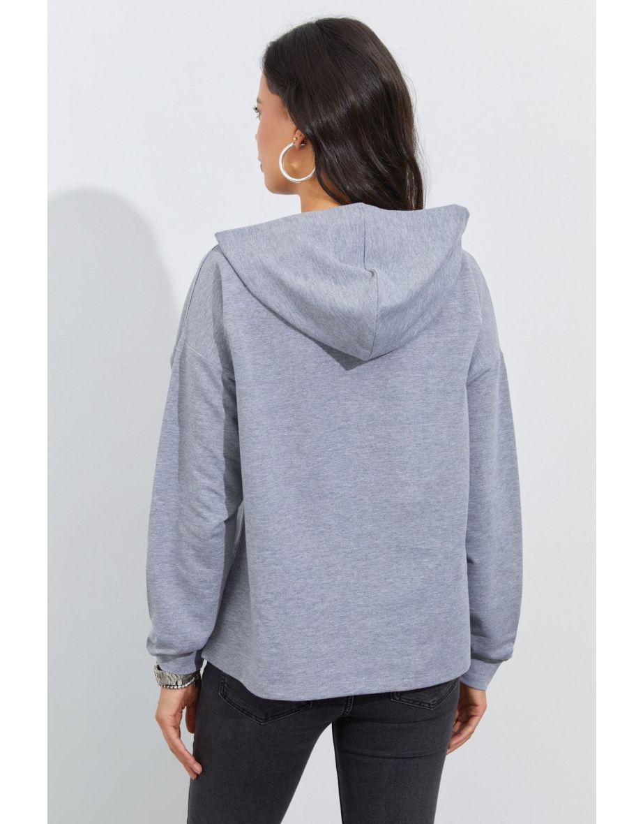 Women's Gray With Window Front Hoodie - 4