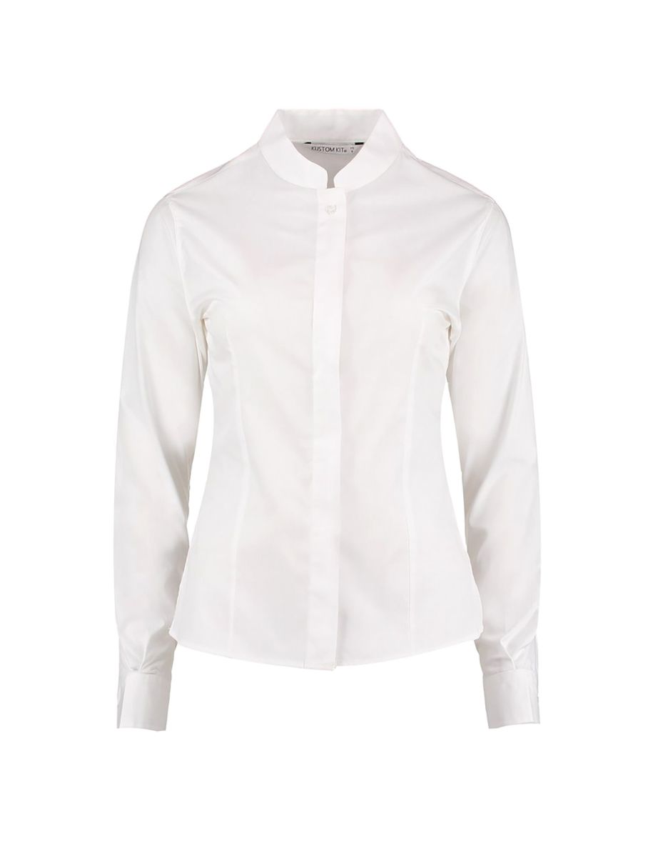 Kustom Kit Womens/Ladies Mandarin Collar Fitted Long Sleeve Shirt - White