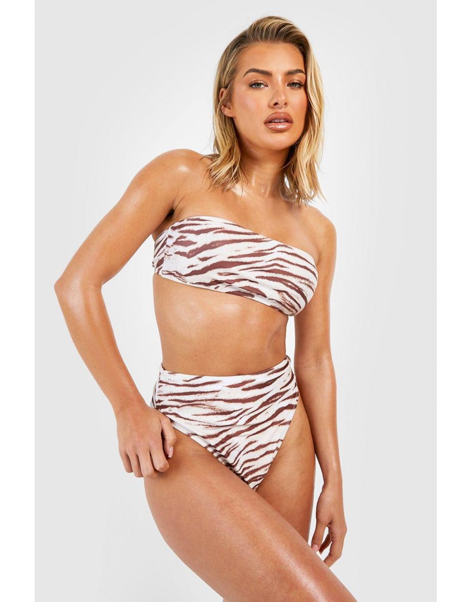 Tiger Bandeau Tube Bikini Top - cream