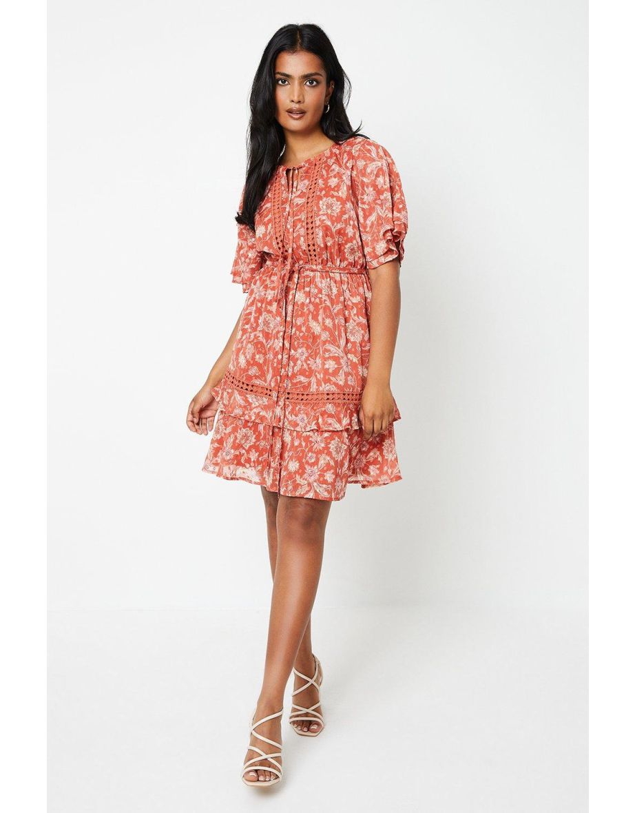 Paisley Dobby Chiffon Trim Insert Skater Dress