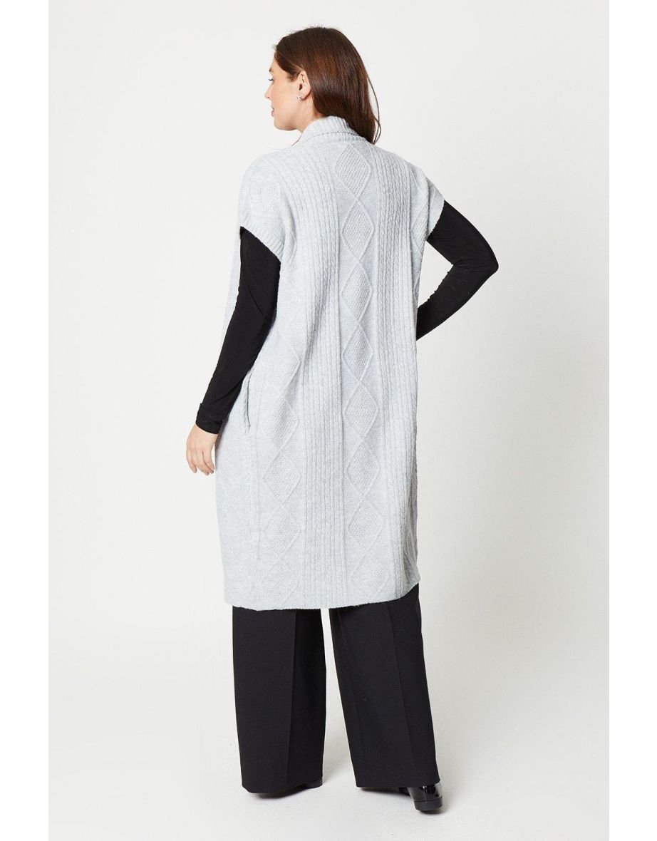 Longline Sleeveless Cardigan - grey - 2