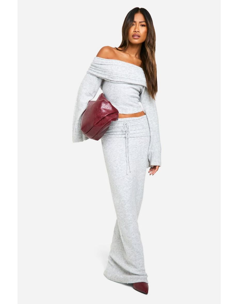 Rib Edge Soft Knit Bardot Jumper - grey