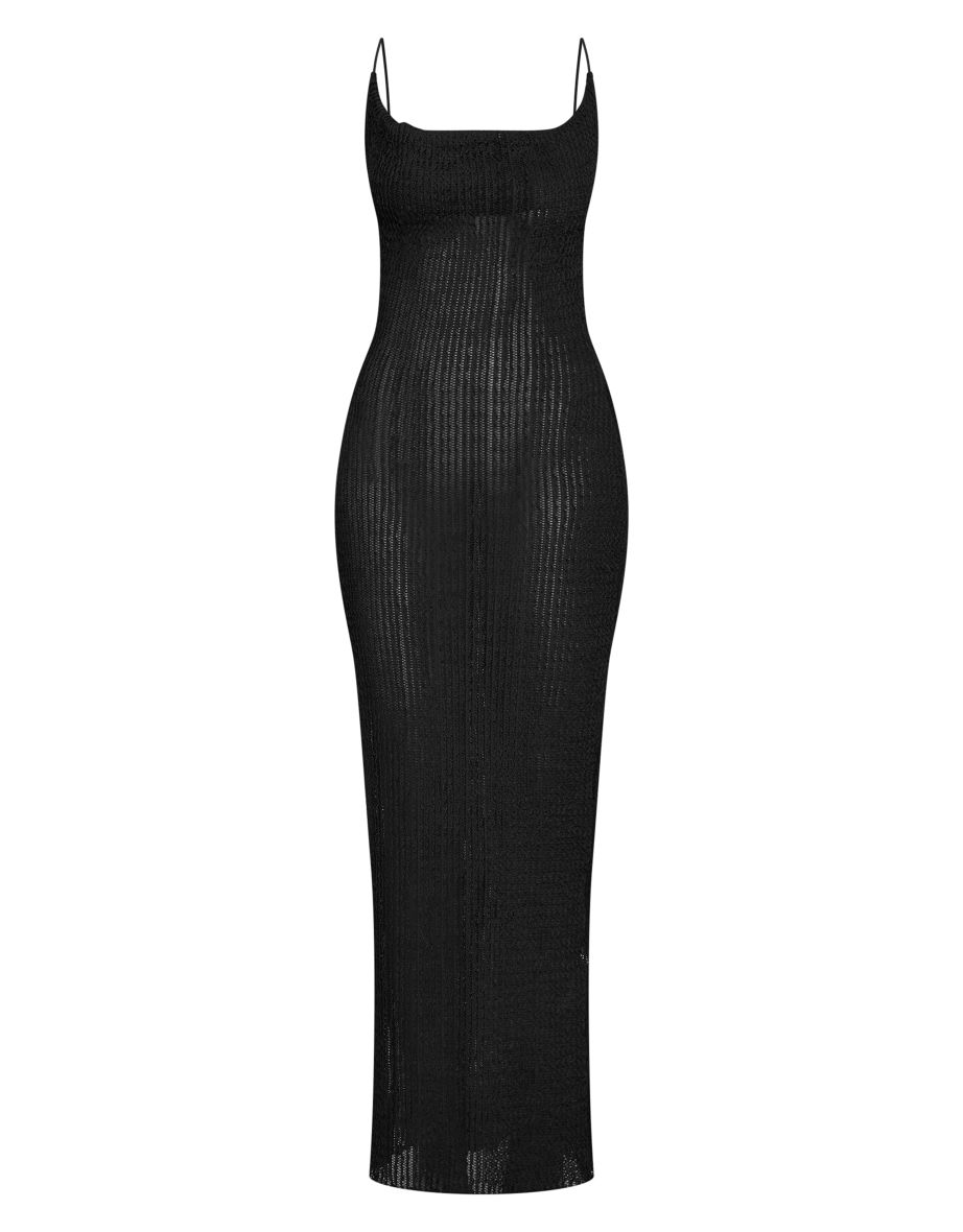 Tall Black Textured Strappy Maxi Dress - 4