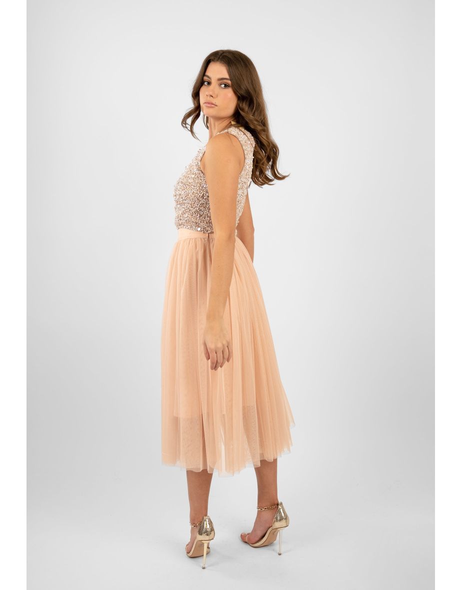 Cleo Nude Tulle Midi Skirt - 2