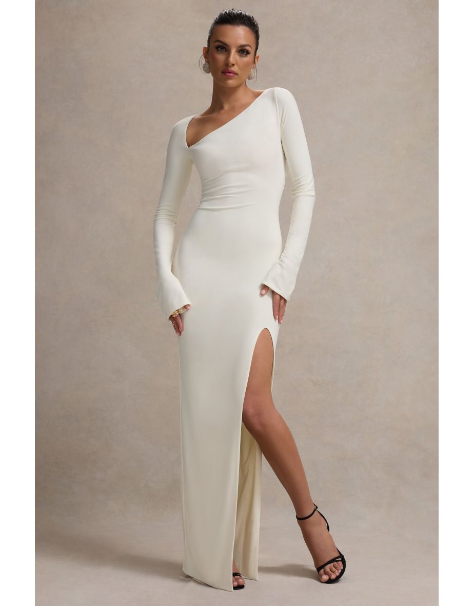 Shop Cosmos White Asymmetric Long Sleeve Split Maxi Dress Online in Bahrain VogaCloset